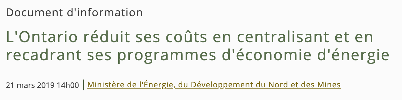 réductions des dépenses d'efficacité énergétique en Ontario