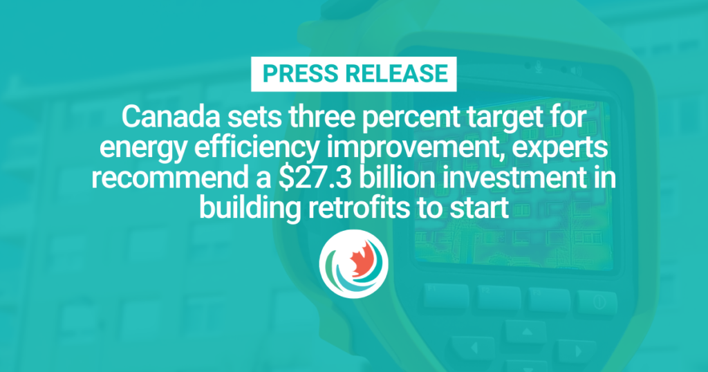 Canada sets three percent target for energy efficiency improvement, experts recommend a $27.3 billion investment in building retrofits to start