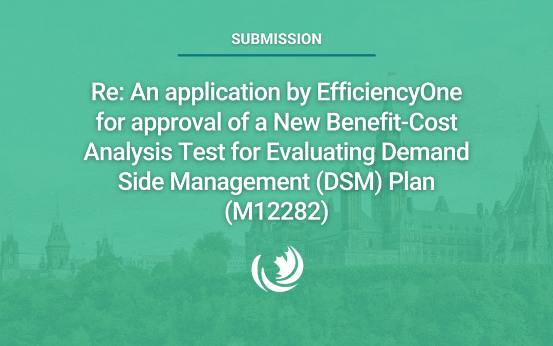 Re: An application by EfficiencyOne for approval of a New Benefit-Cost Analysis Test for Evaluating Demand Side Management (DSM) Plan (M12282)